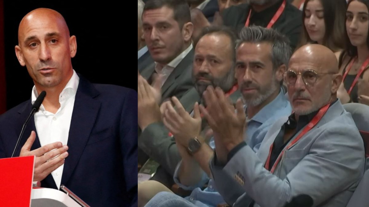 Vilda y De la Fuente aplauden en el discurso de Rubiales / REUTERS