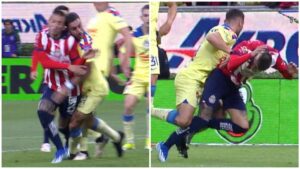 “Cáceres juega el balón y después se produce el contacto inevitable con el Piojo Alvarado”