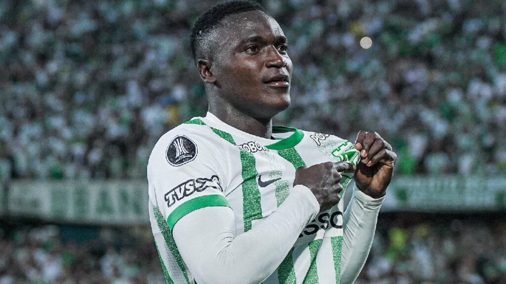 Kevin Viveros, celebrando su gol con Atlético Nacional / @nacionaloficial