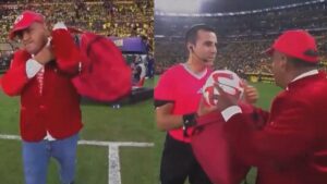 La peculiar entrega del balón en el Ecuador vs Brasil: ¡Un periodista vestido de heladero!