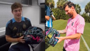 Franco Colapinto cumple su promesa y le regala un casco firmado a Messi