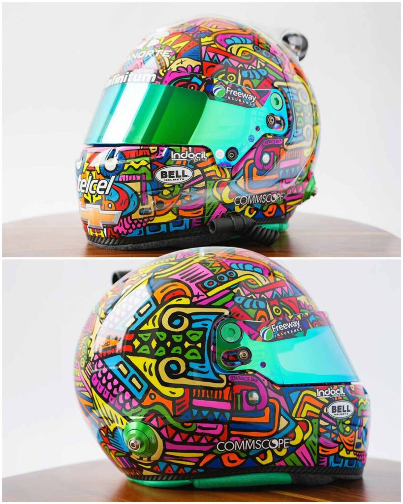 El casco de Suárez tiene elementos de la cultura mexicana | Escudería Telmex Telcel