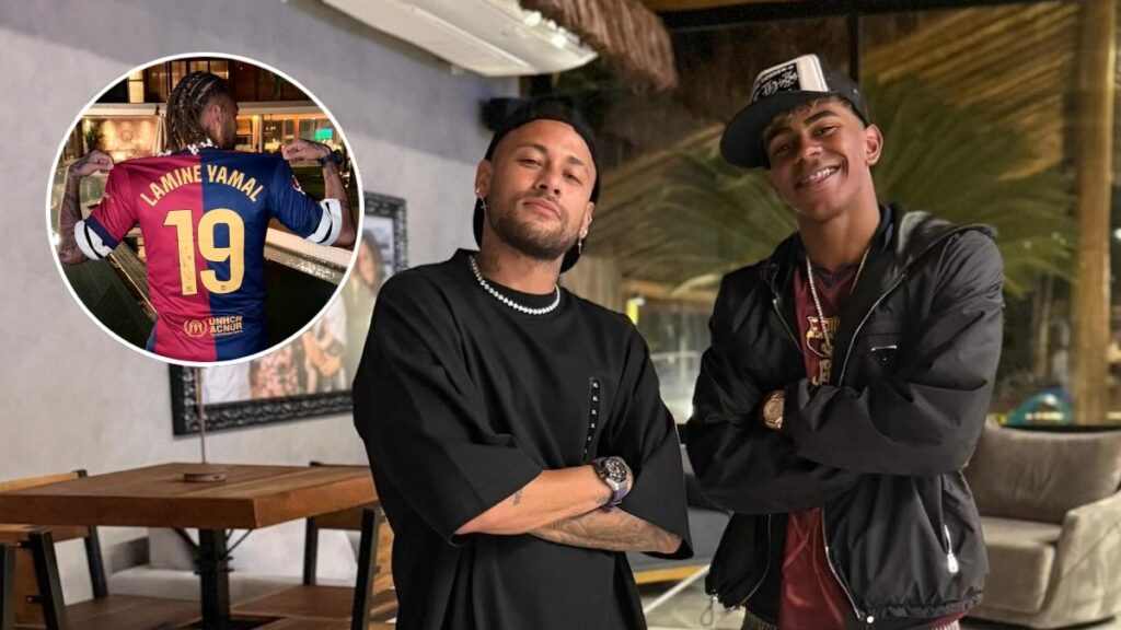 Neymar se pone la camiseta del Barcelona por Lamine | @lamineyamal
