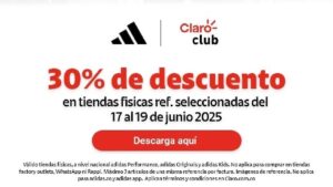 Claro club y adidas: 30% de descuento en tiendas físicas y online
