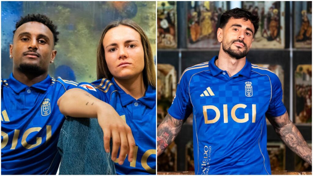 El Oviedo presenta su nuevo jersey para su regreso a LaLiga: "Azul de historia, dorado de gloria"