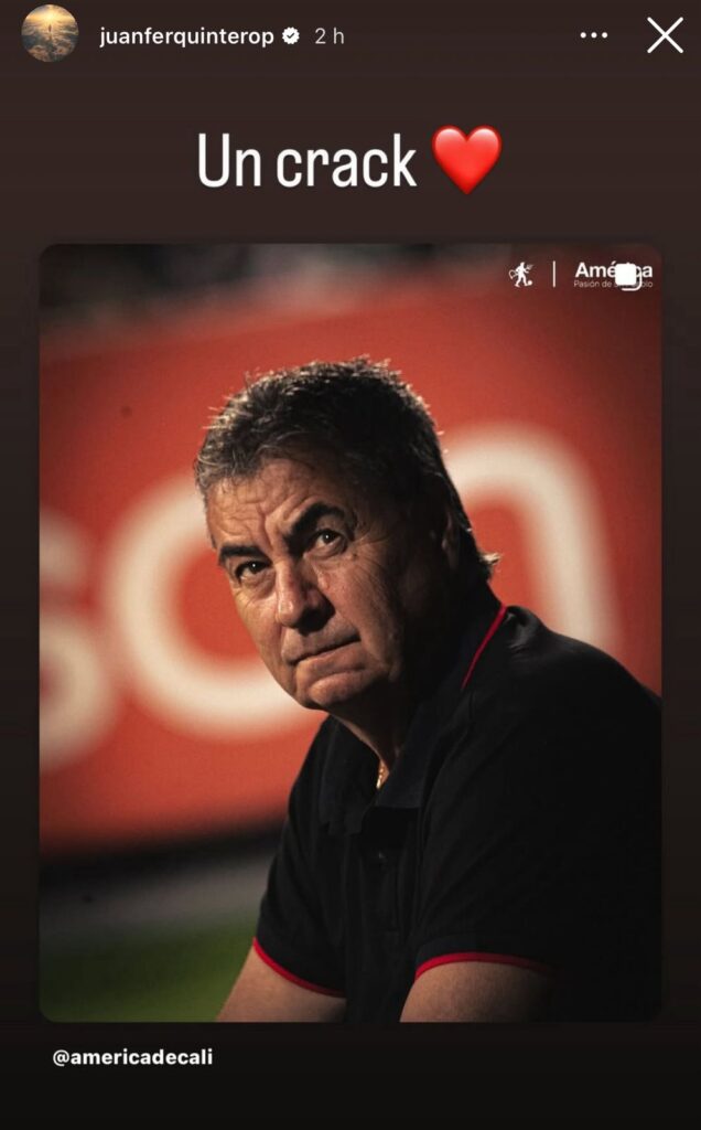 Mensaje de Juan Fernando Quintero en redes sociales.