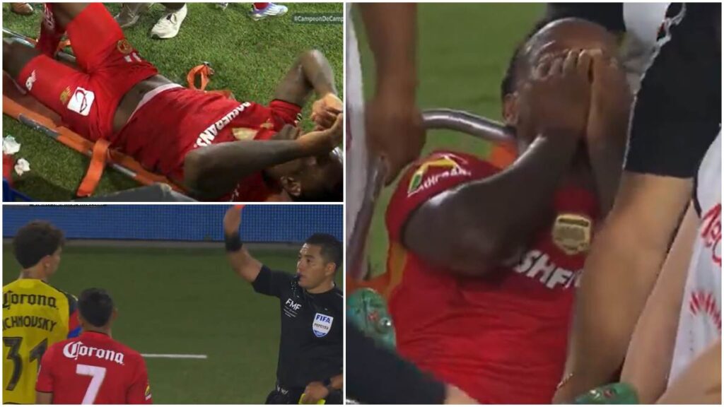 Helinho sale en camilla y entre lágrimas. | Foto pantallazo video X de TUDN