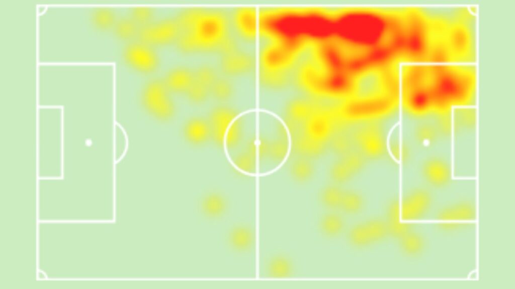 Mapa de calor de Vinicius en la temporada 2024-25