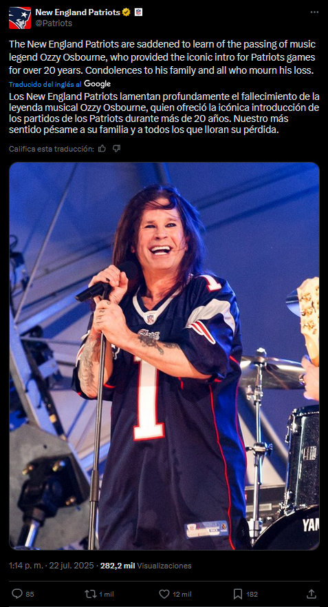 Los Pats recuerdan a Ozzy. | Foto X: @Patriots