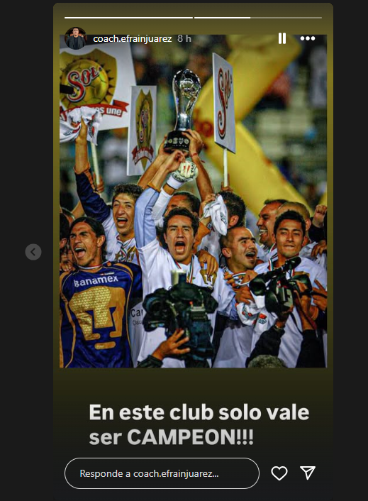 Efraín Juárez le recordó a Antonio Mohamed que lo único que vale en Pumas es ser campeón como él lo hizo en 2009.