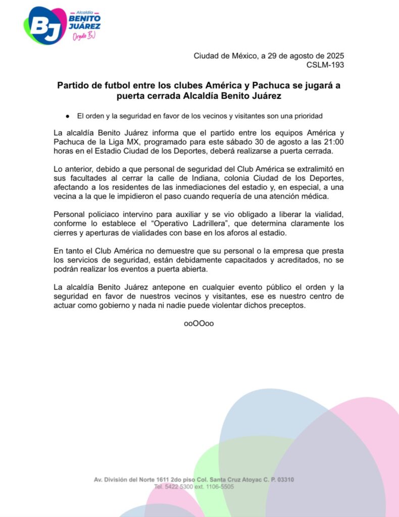 Comunicado de la Alcaldía BJ