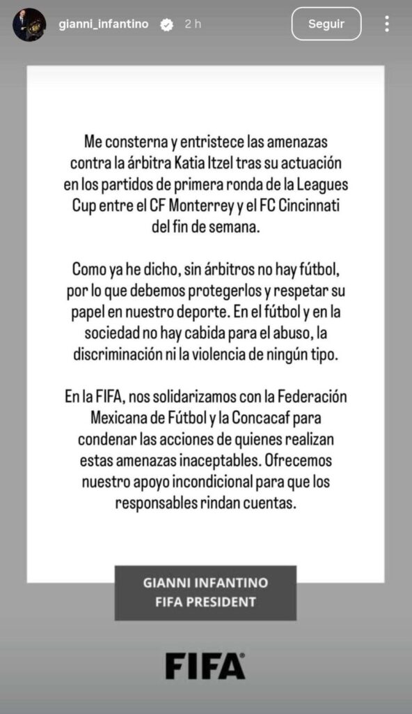 Gianni Infantino sobre Katia Itzel García