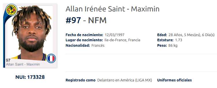 ¡Todo listo! Allan Saint–Maximin ya está registrado con el América