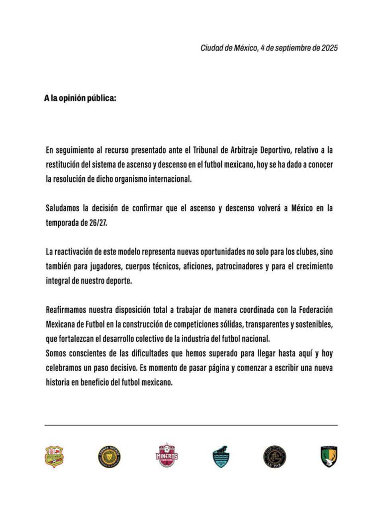 Comunicado de Liga Expansión MX tras fallo en contra del TAS