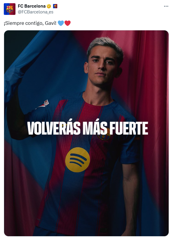 La lesión de Gavi propició diversos mensajes de apoyo para el jugador en redes sociales, el más destacado, el de Lamine Yamal.