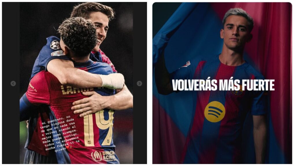 La lesión de Gavi propició diversos mensajes de apoyo para el jugador en redes sociales, el más destacado, el de Lamine Yamal.