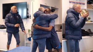 Luis Enrique celebra a Dembélé y besa su Balón de Oro en su reencuentro con el PSG
