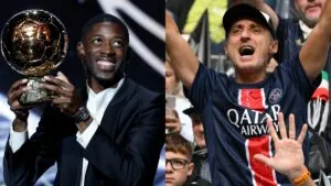 Ultras del PSG festejan el Balón de Oro de Dembélé… ¡el delantero les permite tocarlo!