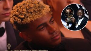 Lamine Yamal y su gesto de tristeza tras quedar en segundo lugar en el Balón de Oro 2025