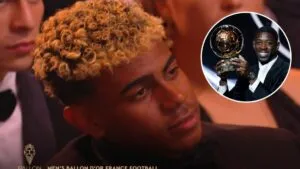Lamine Yamal y su gesto de tristeza tras quedar en segundo lugar en el Balón de Oro 2025
