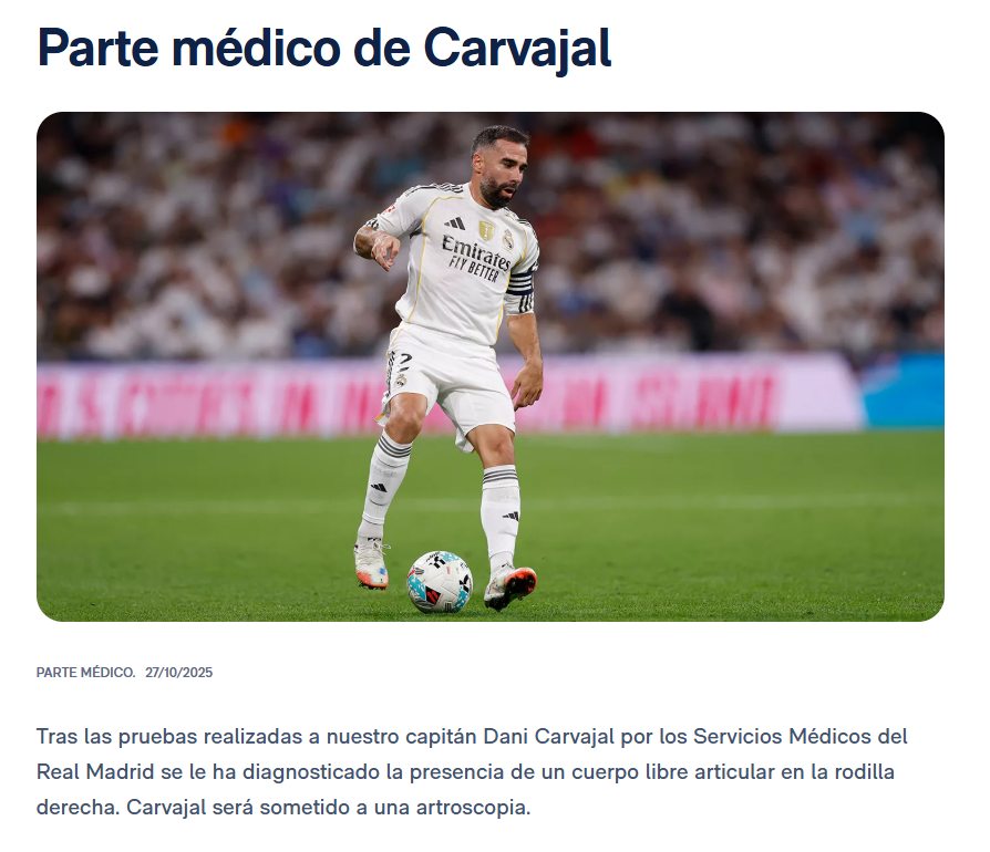 Dani Carvajal, lesionado tras el Clásico