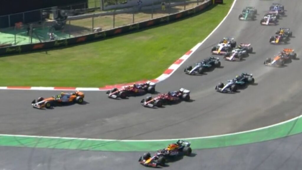 Verstappen dio de qué hablar al inicio del Gran Premio de México luego de cortar y ganar posiciones en la curva número 1