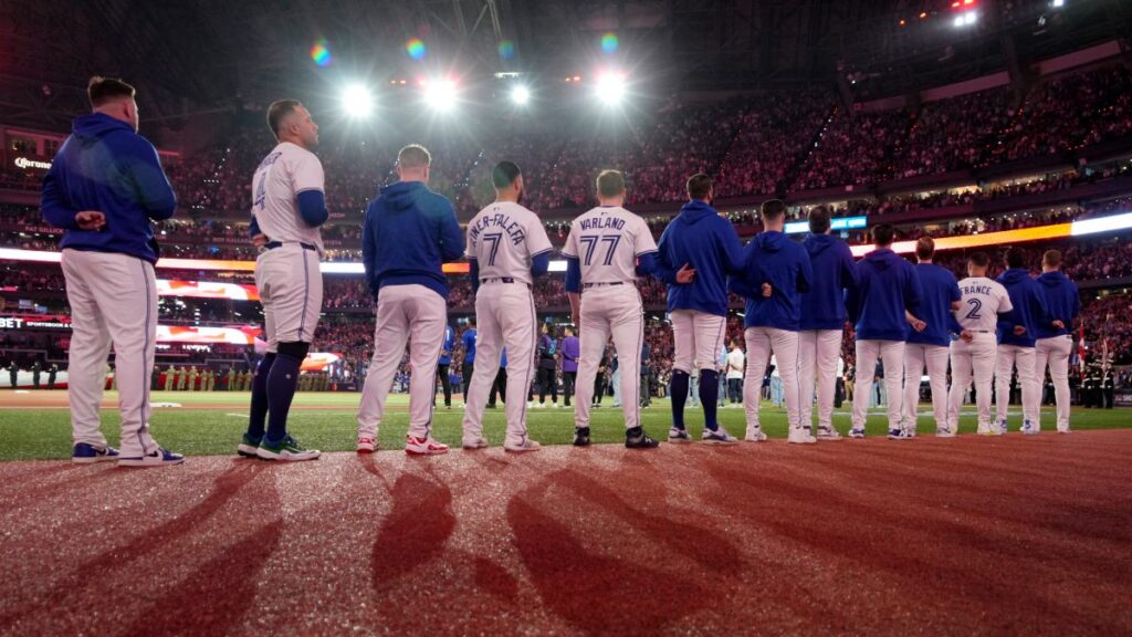 Blue Jays antes de un juego de Serie Mundial