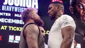 Anthony Joshua promete aplastar a Jake Paul en el cara a cara de su pelea en Miami