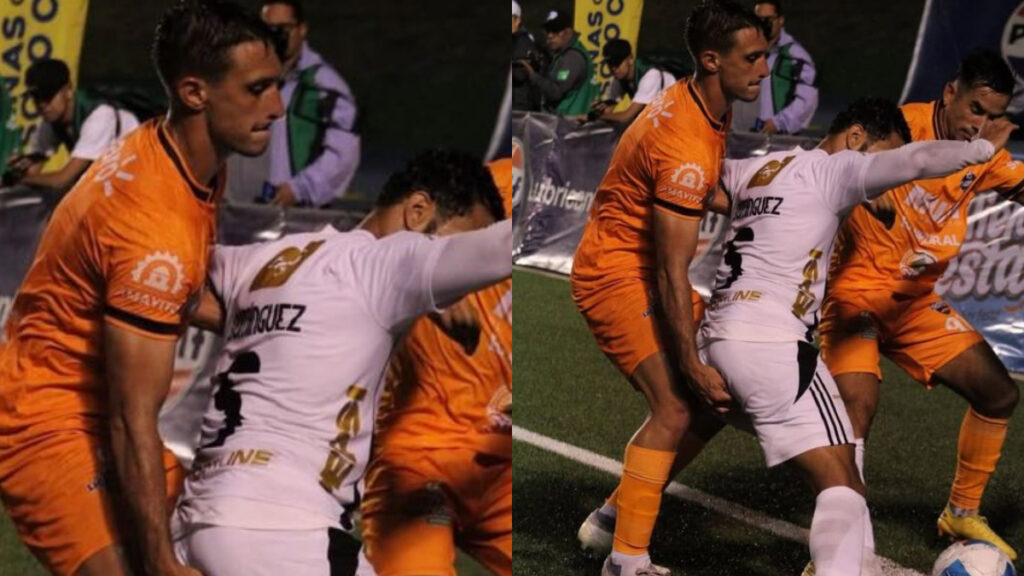 La desafortunada acción entre Maziero y Domínguez. (Captura Tigo)