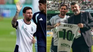 Messi desata la locura en el entrenamiento de Argentina: estadio lleno, golazo ¡y playera del Elche!