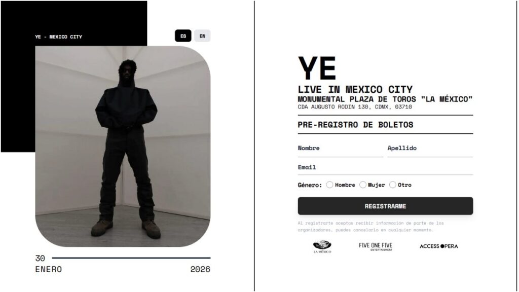 Registro para preventa de Kanye West. Foto: /yemexicocity.com