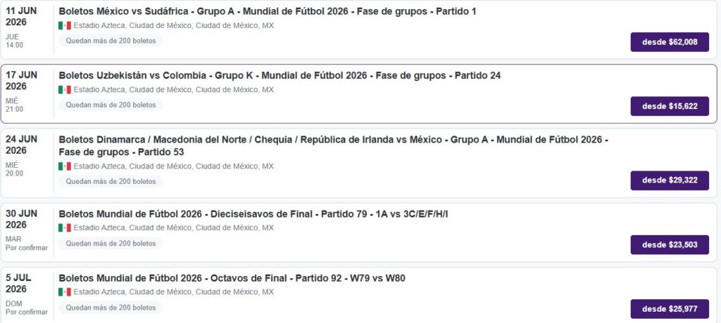 Boletos en reventa para el Mundial 2026 en el Estadio Azteca