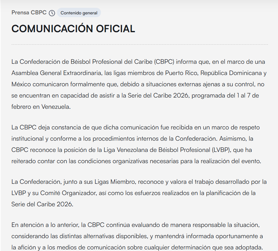 México no asistirá a la Serie del Caribe 2026