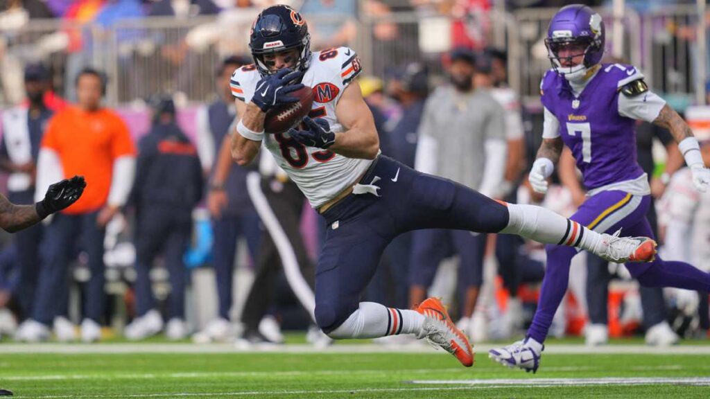 Cole Kmet durante el Bears vs Vikings NFL 2025