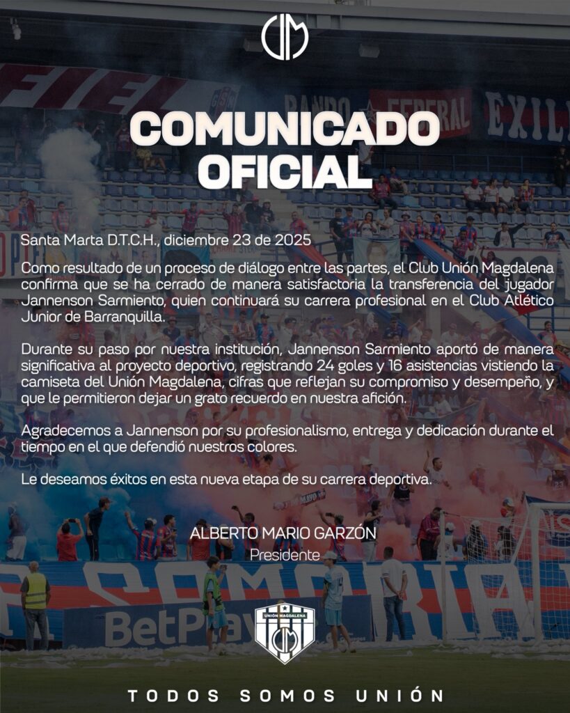 Comunicado oficial sobre Jánnenson Sarmiento. - @UnionMagdalena.