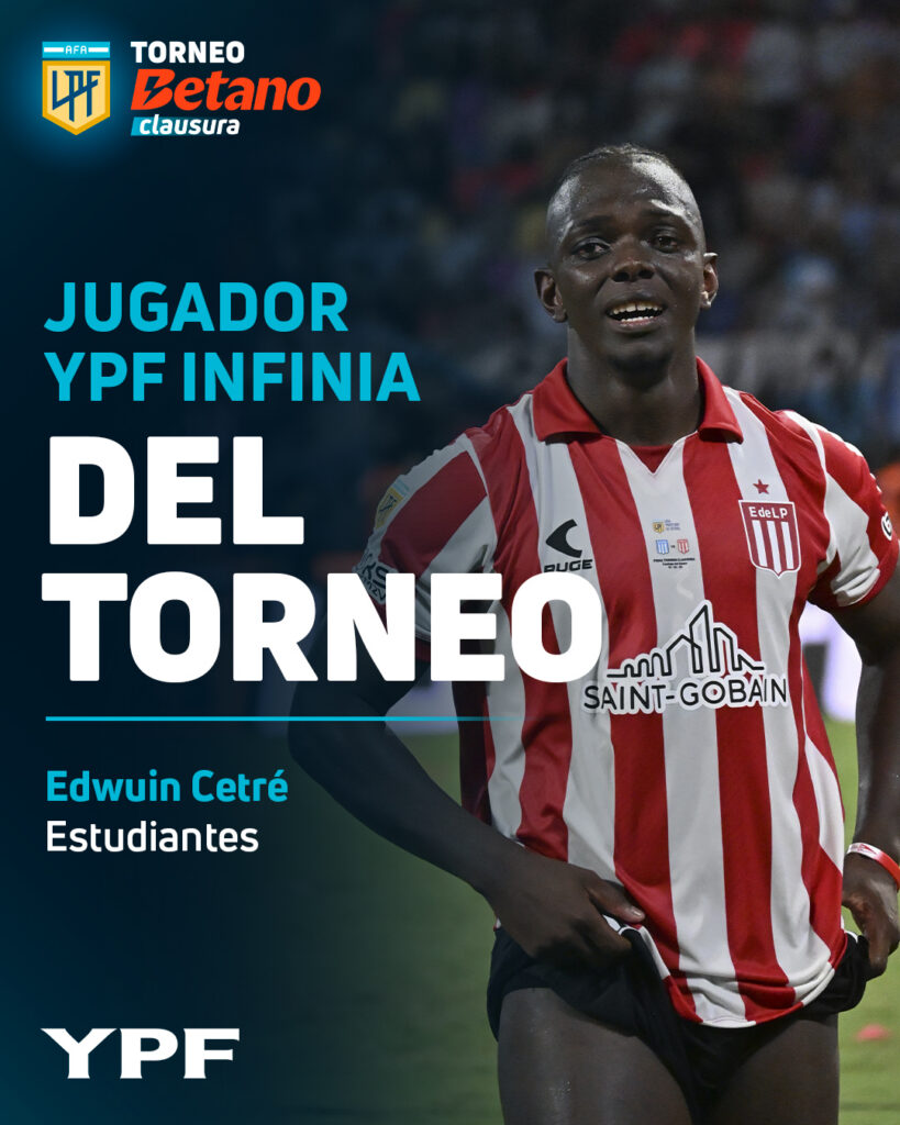 Edwuin Cetré, elegido el mejor jugador del fútbol argentino.