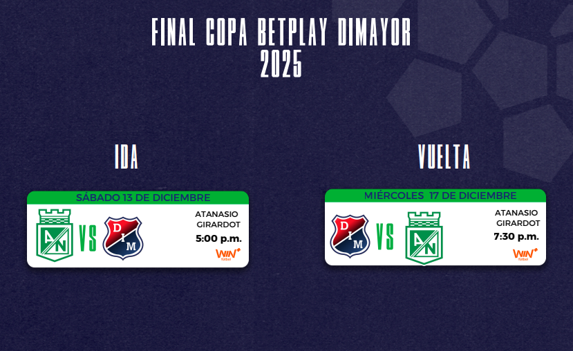 Programación de la final ida y vuelta de la Copa BetPlay Dimayor 2025.