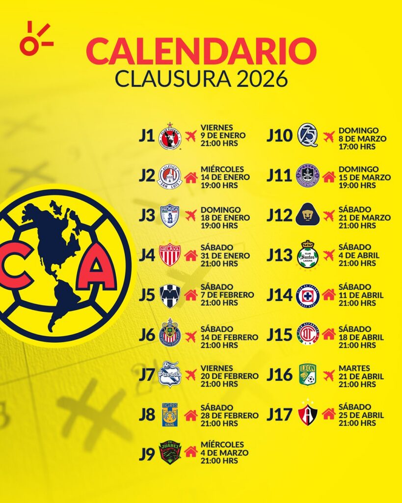 Calendario completo del América. Claro Sports