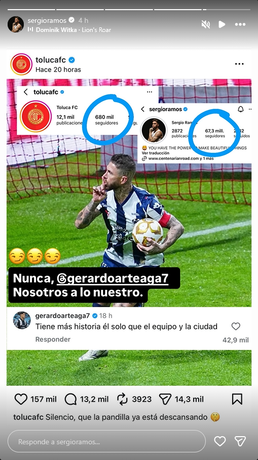 Ramos trolea al Toluca. Foto Instagram: Sergio Ramos responde al Toluca. Foto Instagram: @sergioramos