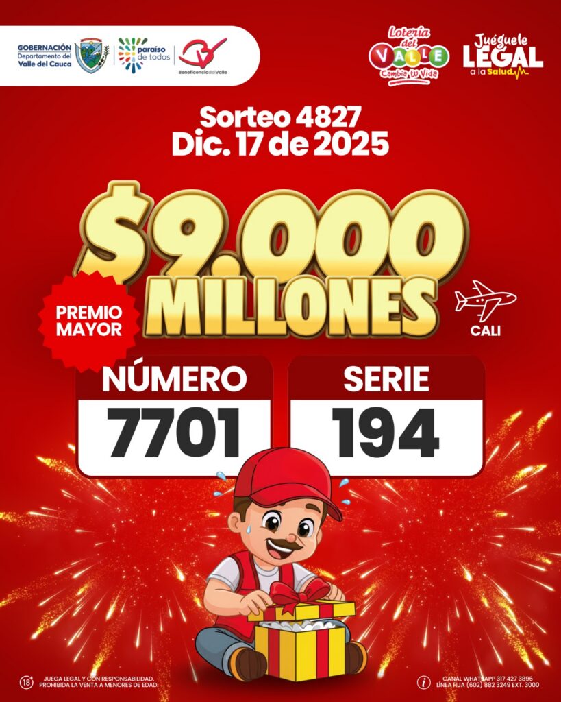 Resultado de lotería del Valle para el 17 de diciembre de 2025.