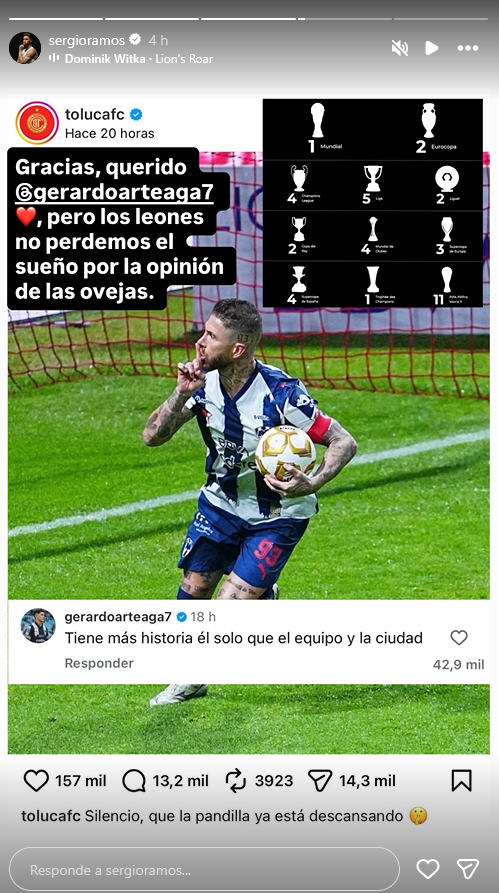Sergio Ramos responde al Toluca. Foto Instagram: @sergioramos