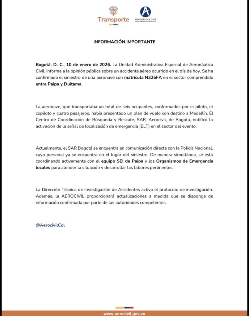 Comunicado de MinTransporte y Aerocivil. - @DIACC_COL.