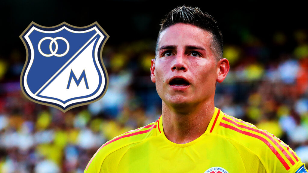 James Rodríguez y el escudo de Millonarios. - Vizzor Image.