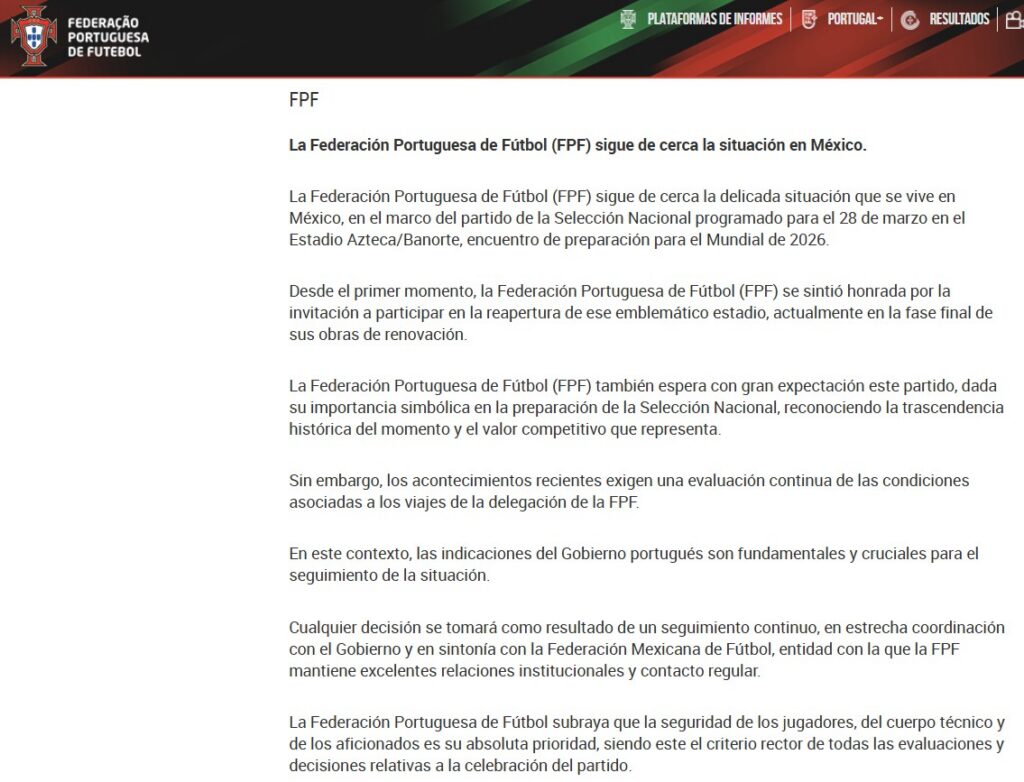 El partido entre México y Portugal podría ser cancelado
