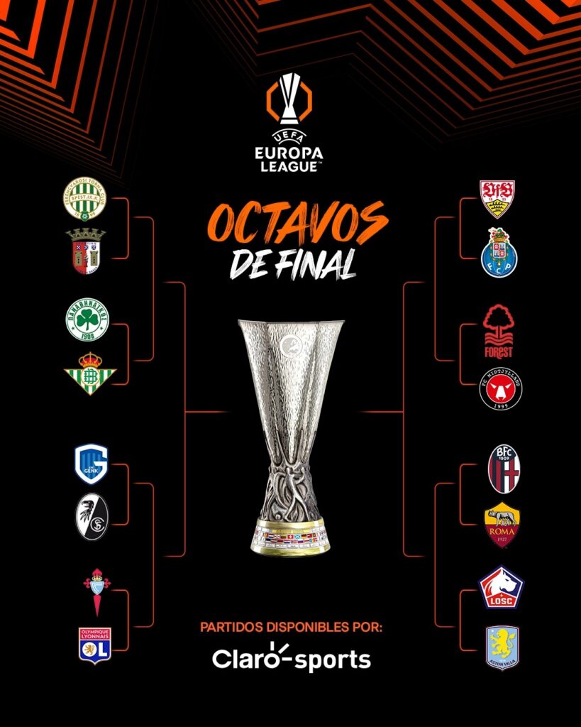 Los cruces de Octavos de Final de la Europa League, en vivo por Claro Sports