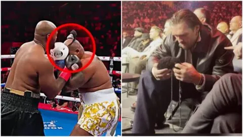 ¡La viral reacción de Oleksandr Usyk con el peluquín que perdió Jarrell Miller en plena pelea!