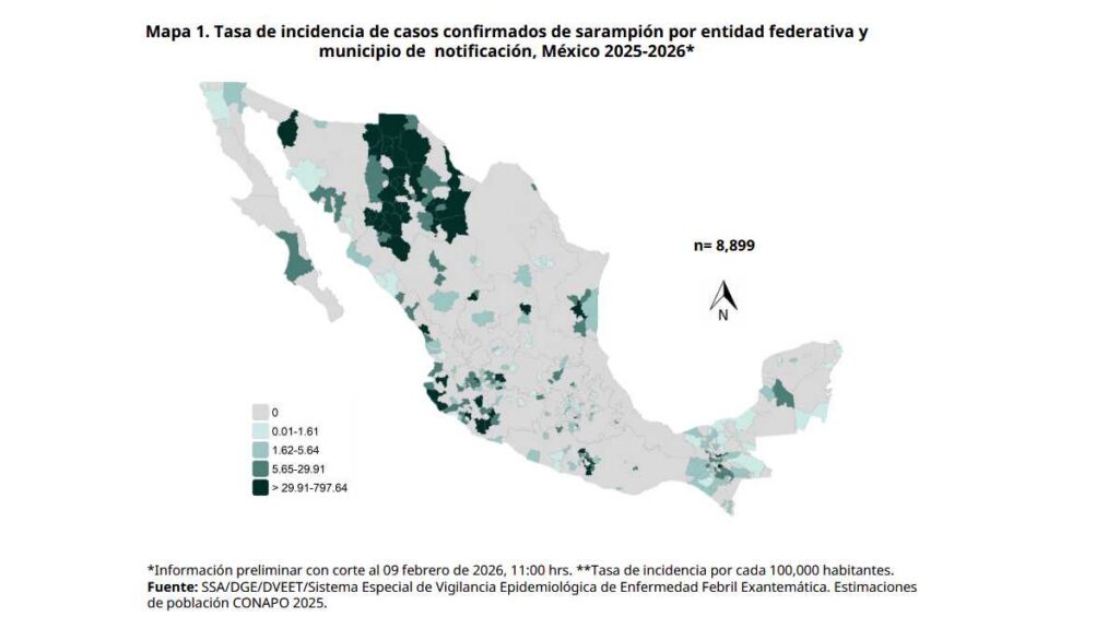 Mapa de casos de sarampion. Foto: gob.mx