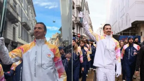 Zlatan Ibrahimovic porta la Antorcha Olímpica en el recorrido previo a Milano Cortina 2026