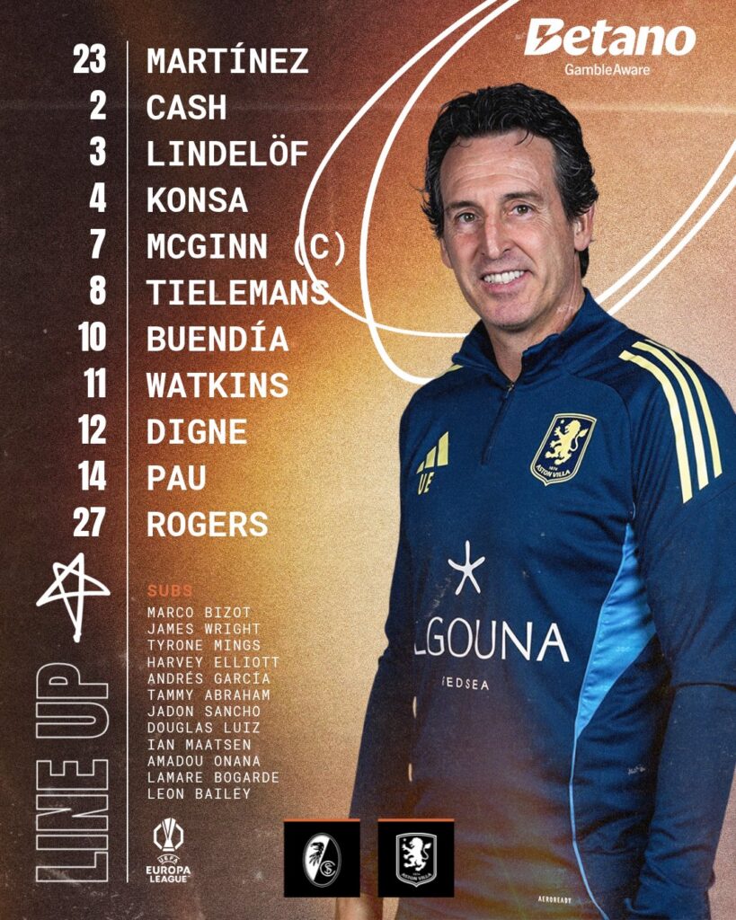 La alineación del Aston Villa vs Friburgo