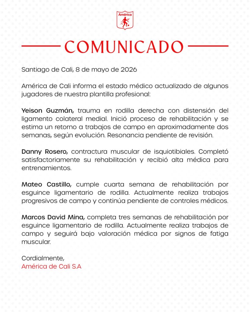 Comunicado médico de América de Cali. - @AmericadeCali.
